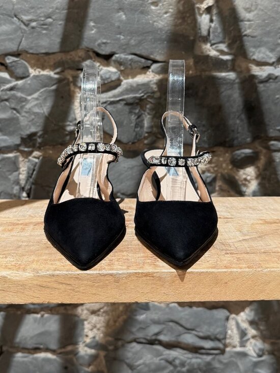 Prada Black Suede Crystal Embellished Slingback Pumps - Picture 2 of 11